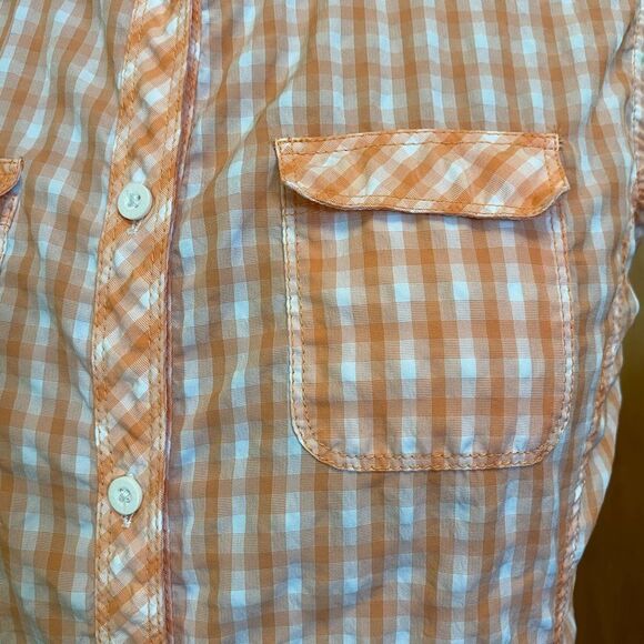 Eddie Bauer Button Down Women's Shirt L White Orange Gingham Check Short Sleeves - Picture 14 of 14